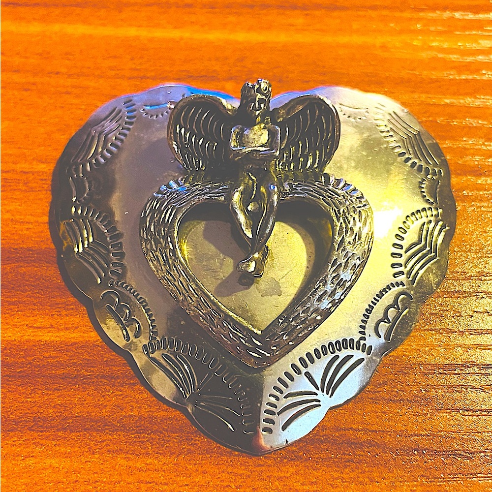Vintage 80s Big Heart lil' Angel Pendant for Necklace